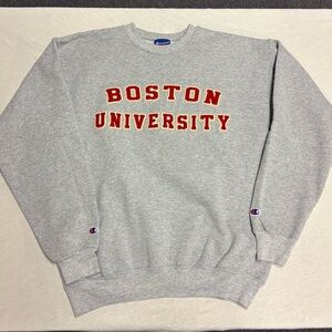 Vintage Champion Boston University Crewneck Sweater Medium Grey Collegiate